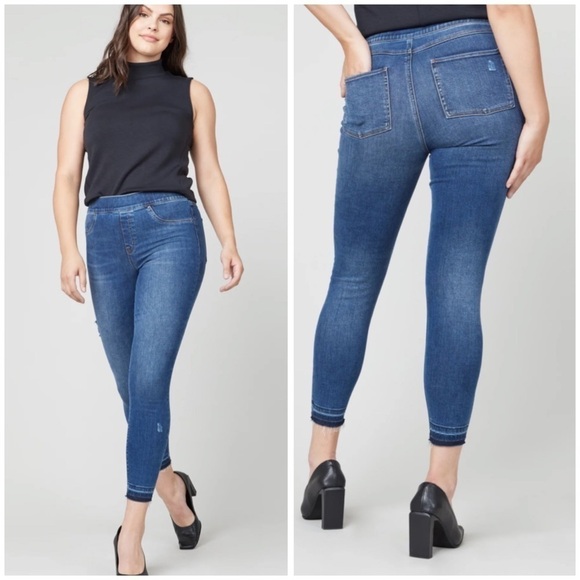 SPANX Denim - Spanx Distressed Ankle Skinny Jeans in Medium Wash High Rise Sz M Style 20203R.